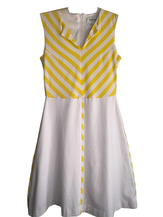 Elizabeth McKay Dresses & Skirts - Elizabeth McKay Yellow and White Chevron Fit-and-Flare Dress